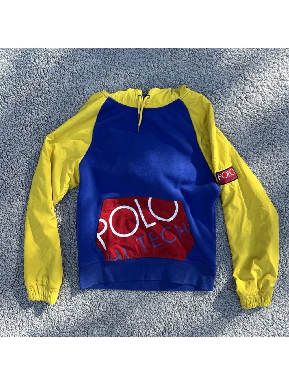 POLO RALPH LAUREN HI TECH PULLOVER HOODIE YELLOW BLUE MENS SIZE SMALL EXCELLENT